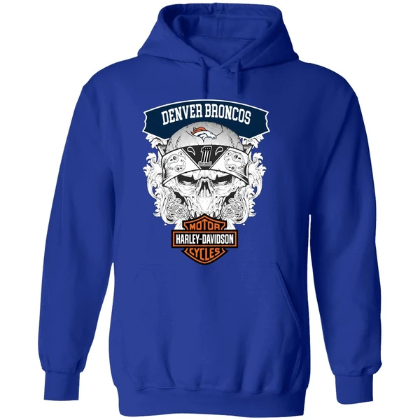 Skull Denver Broncos Nfl Football Motor Harley Davidson Cycles Hoodie - Image 7