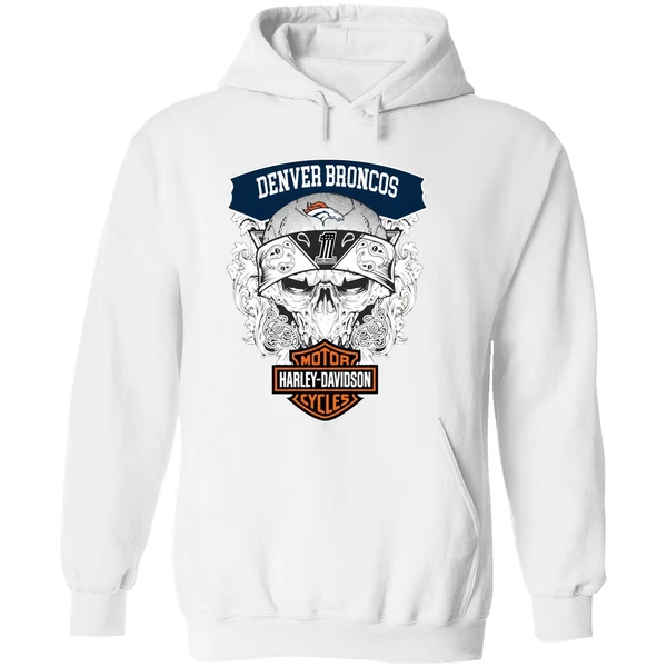 Skull Denver Broncos Nfl Football Motor Harley Davidson Cycles Hoodie - Image 8