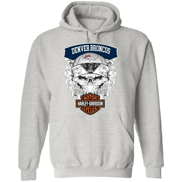 Skull Denver Broncos Nfl Football Motor Harley Davidson Cycles Hoodie - Image 9