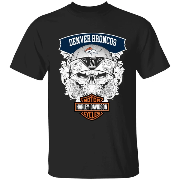 Skull Denver Broncos Nfl Football Motor Harley Davidson Cycles Shirt