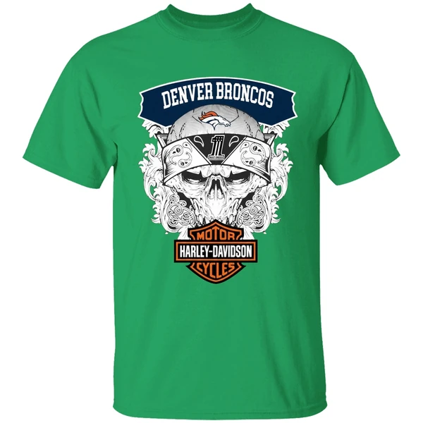 Skull Denver Broncos Nfl Football Motor Harley Davidson Cycles Shirt - Image 2