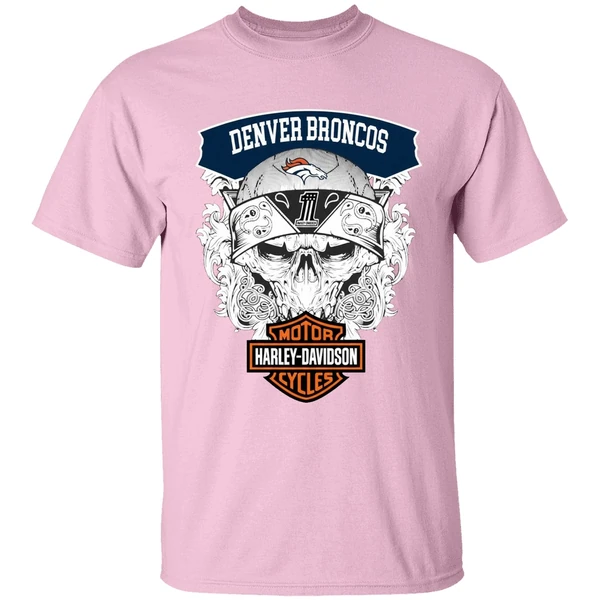 skull denver broncos nfl football motor harley davidson cycles shirt lightpink