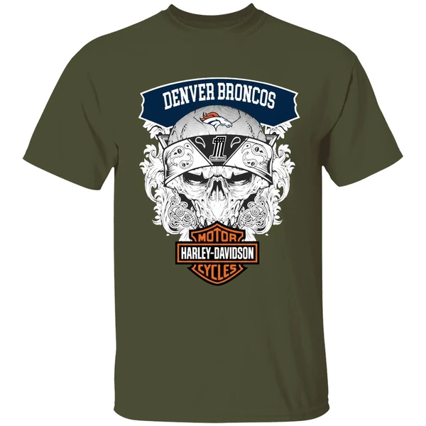 Skull Denver Broncos Nfl Football Motor Harley Davidson Cycles Shirt - Image 4