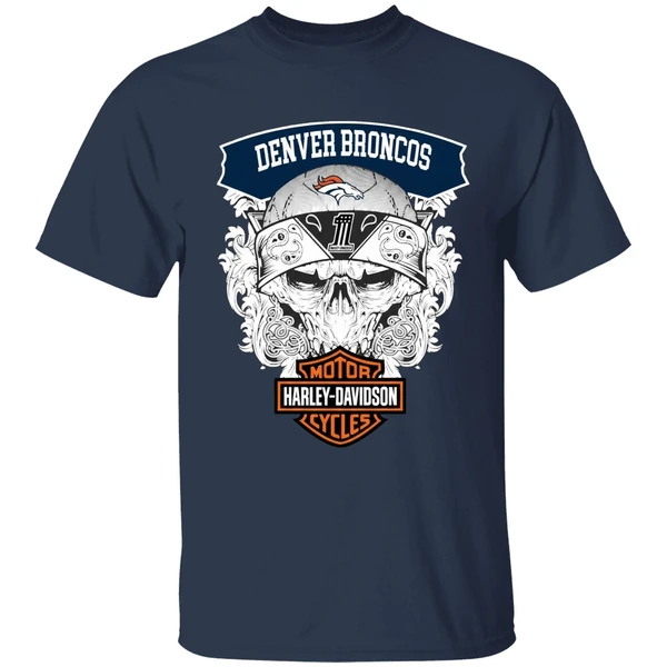 Skull Denver Broncos Nfl Football Motor Harley Davidson Cycles Shirt - Image 5