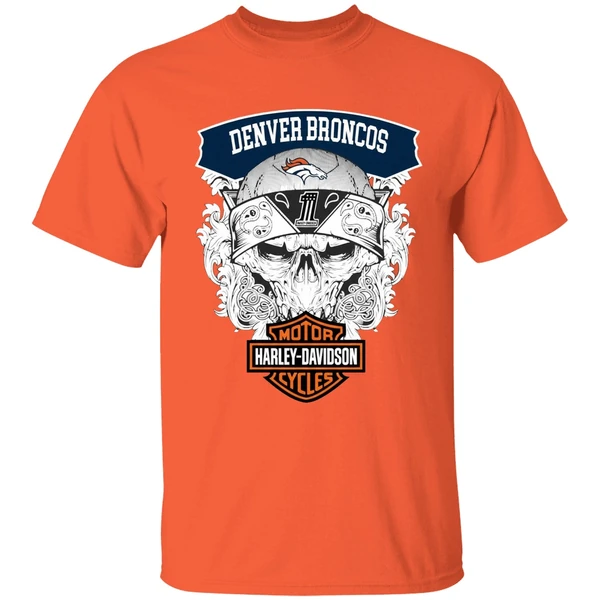 skull denver broncos nfl football motor harley davidson cycles shirt orange