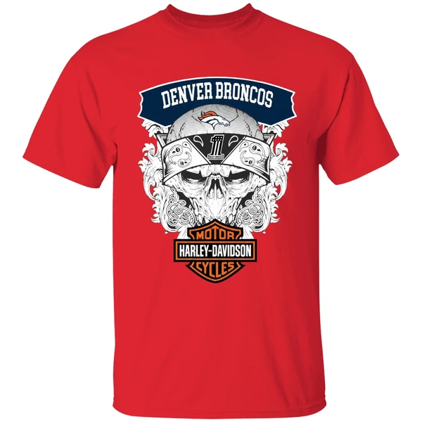 Skull Denver Broncos Nfl Football Motor Harley Davidson Cycles Shirt - Image 7