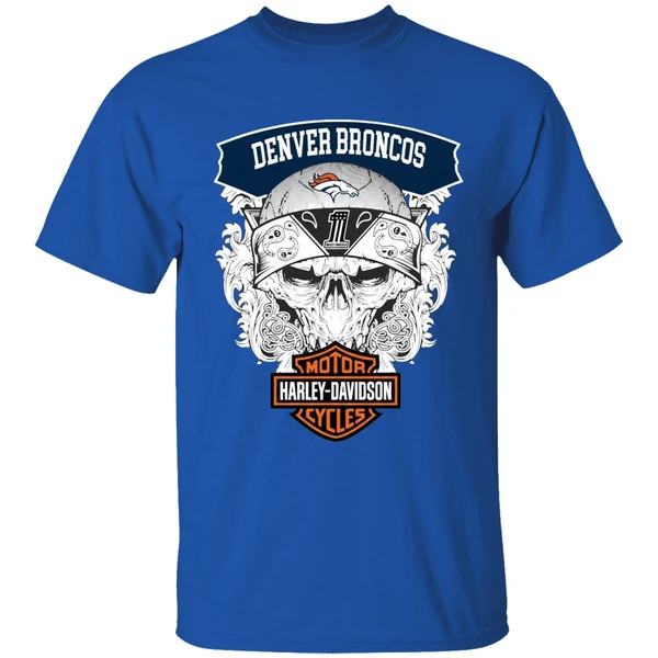Skull Denver Broncos Nfl Football Motor Harley Davidson Cycles Shirt - Image 8