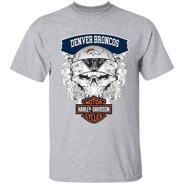 Skull Denver Broncos Nfl Football Motor Harley Davidson Cycles Shirt - Image 9