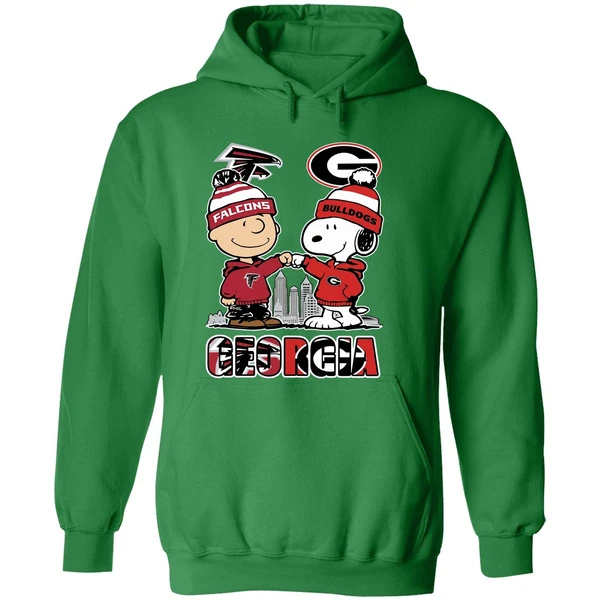 Snoopy And Charlie Brown Atlanta Falcons And Georgia Bulldogs Hoodie - Image 2