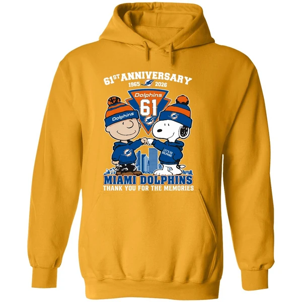 Snoopy And Charlie Brown Fist Bump Miami Dolphins 61st Anniversary 1965 2026 Hoodie