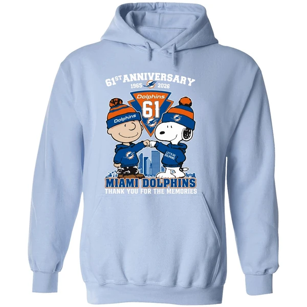 Snoopy And Charlie Brown Fist Bump Miami Dolphins 61st Anniversary 1965 2026 Hoodie - Image 4