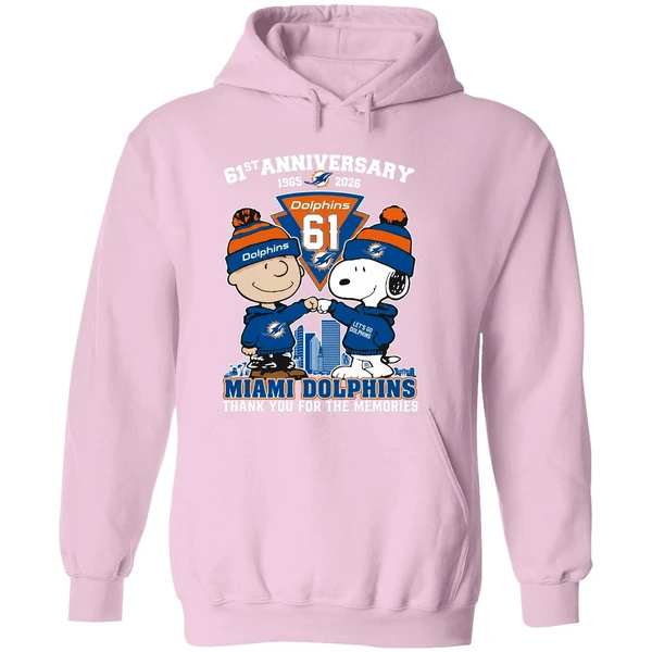 Snoopy And Charlie Brown Fist Bump Miami Dolphins 61st Anniversary 1965 2026 Hoodie - Image 5