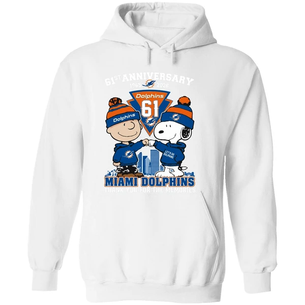 Snoopy And Charlie Brown Fist Bump Miami Dolphins 61st Anniversary 1965 2026 Hoodie - Image 8