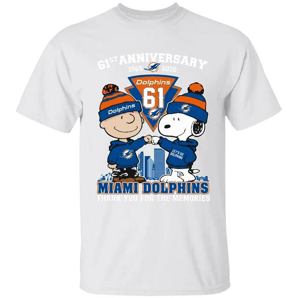 Snoopy And Charlie Brown Fist Bump Miami Dolphins 61st Anniversary 1965 2026 Shirt