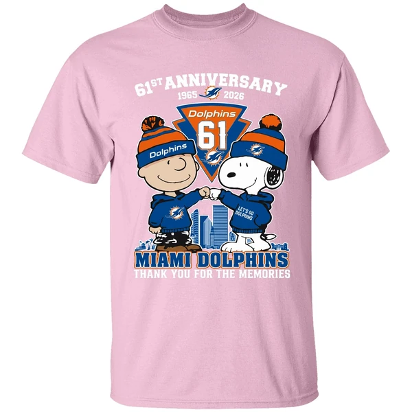 Snoopy And Charlie Brown Fist Bump Miami Dolphins 61st Anniversary 1965 2026 Shirt - Image 2