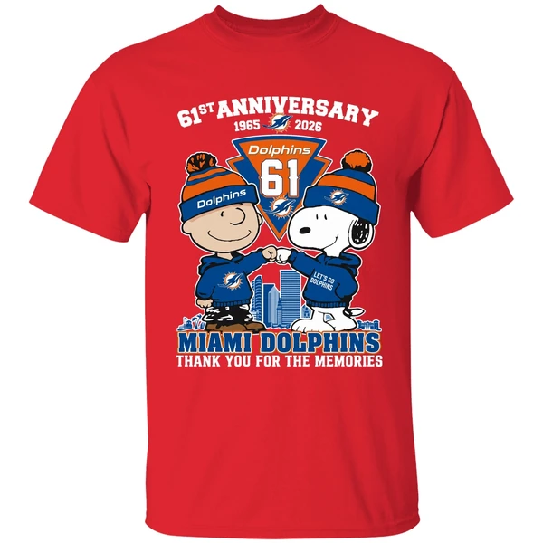 Snoopy And Charlie Brown Fist Bump Miami Dolphins 61st Anniversary 1965 2026 Shirt - Image 4