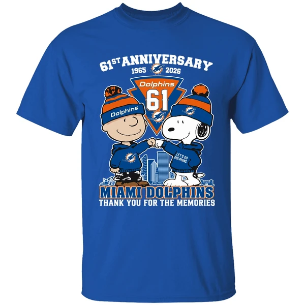 Snoopy And Charlie Brown Fist Bump Miami Dolphins 61st Anniversary 1965 2026 Shirt - Image 5