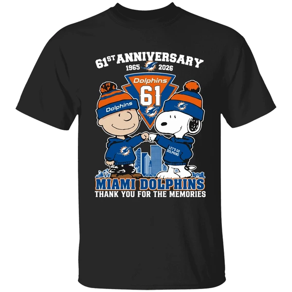 Snoopy And Charlie Brown Fist Bump Miami Dolphins 61st Anniversary 1965 2026 Shirt - Image 7