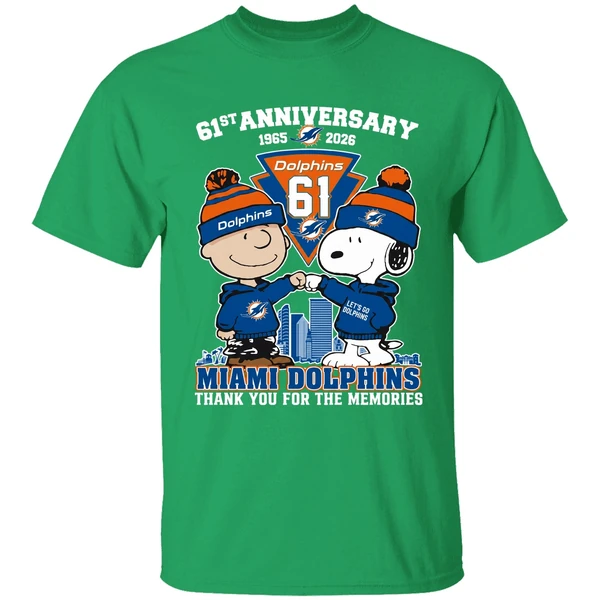 Snoopy And Charlie Brown Fist Bump Miami Dolphins 61st Anniversary 1965 2026 Shirt - Image 8