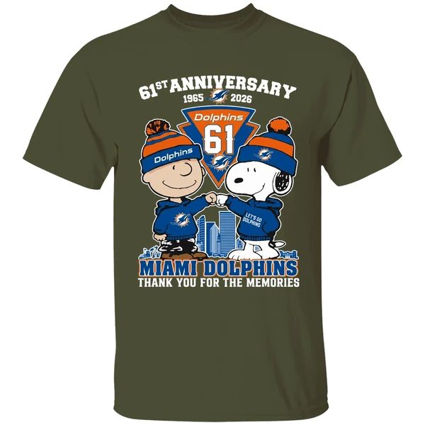Snoopy And Charlie Brown Fist Bump Miami Dolphins 61st Anniversary 1965 2026 Shirt - Image 9