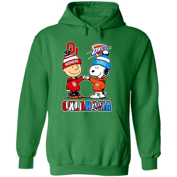 Snoopy And Charlie Brown Oklahoma Sports Thunder And Sooners Hoodie - Image 2