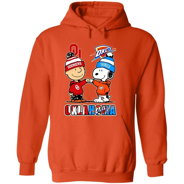 Snoopy And Charlie Brown Oklahoma Sports Thunder And Sooners Hoodie - Image 6