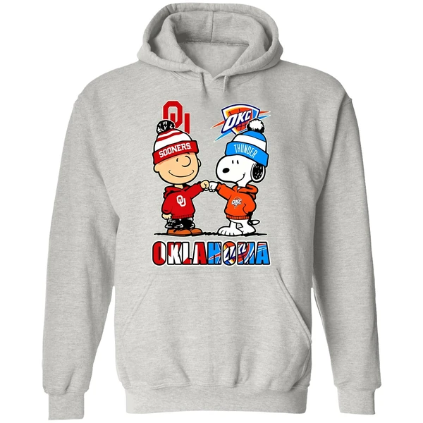 Snoopy And Charlie Brown Oklahoma Sports Thunder And Sooners Hoodie - Image 9