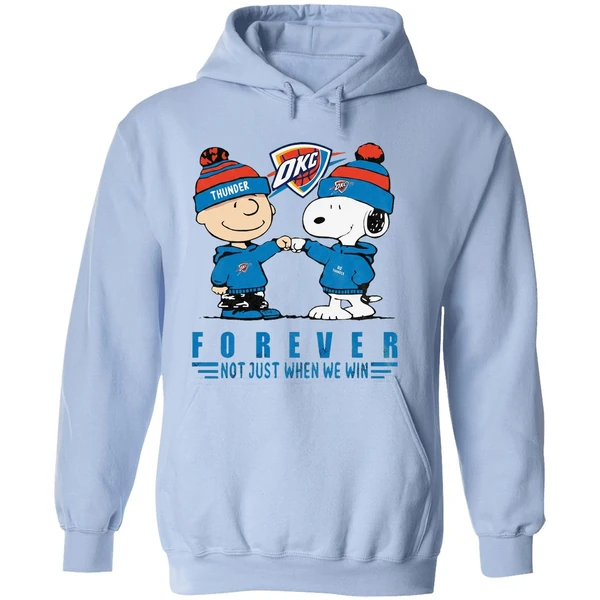 Snoopy And Charlie Brown Vs Oklahoma City Thunder Not Just When We Win Hoodie - Image 4