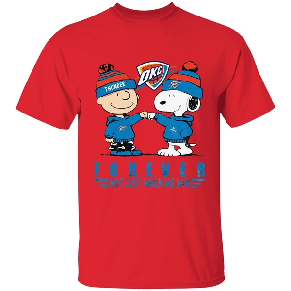 snoopy and charlie brown vs oklahoma city thunder not just when we win shirt red