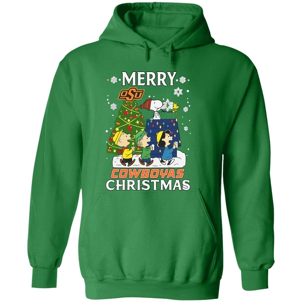 Snoopy And Friends Peanuts Merry Oklahoma State Cowboys Hoodie - Image 2