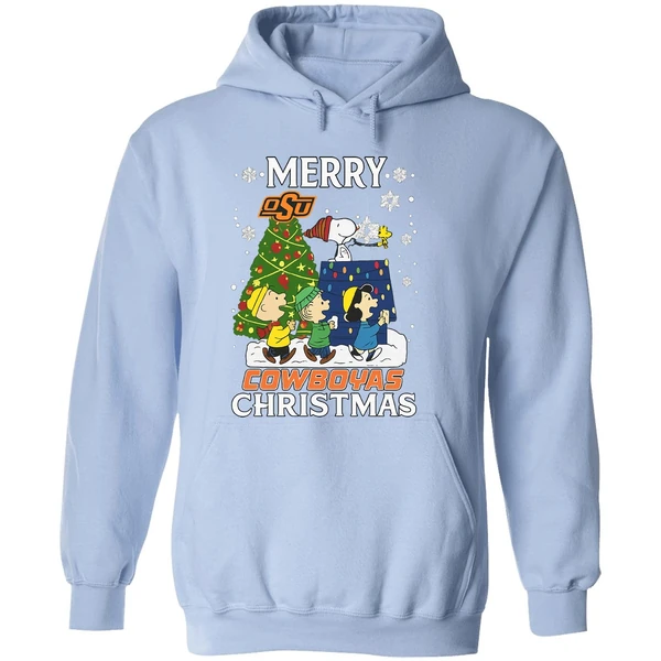 Snoopy And Friends Peanuts Merry Oklahoma State Cowboys Hoodie - Image 4