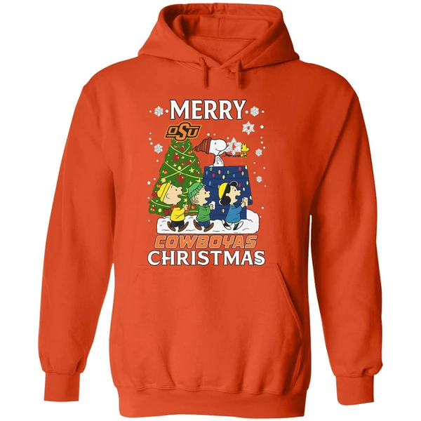 Snoopy And Friends Peanuts Merry Oklahoma State Cowboys Hoodie - Image 6