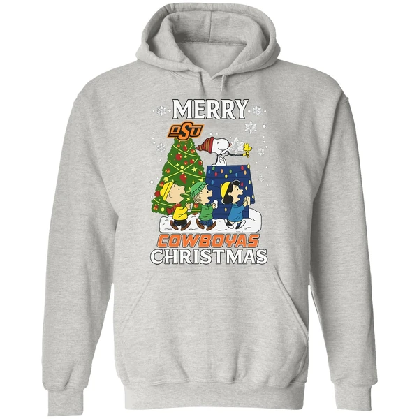 Snoopy And Friends Peanuts Merry Oklahoma State Cowboys Hoodie - Image 9