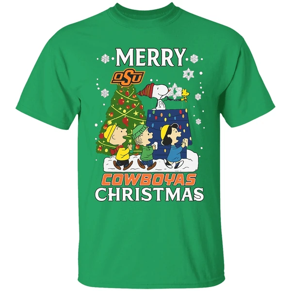 Snoopy And Friends Peanuts Merry Oklahoma State Cowboys Shirt - Image 2