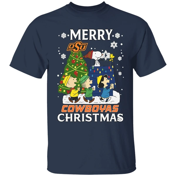 Snoopy And Friends Peanuts Merry Oklahoma State Cowboys Shirt - Image 5