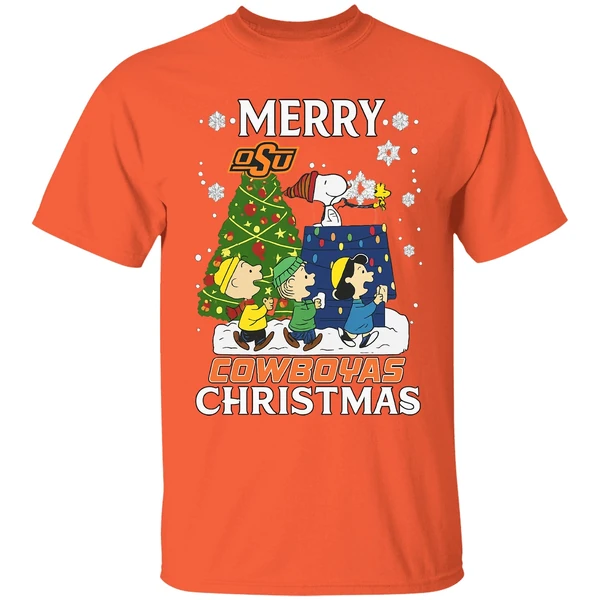 Snoopy And Friends Peanuts Merry Oklahoma State Cowboys Shirt - Image 6