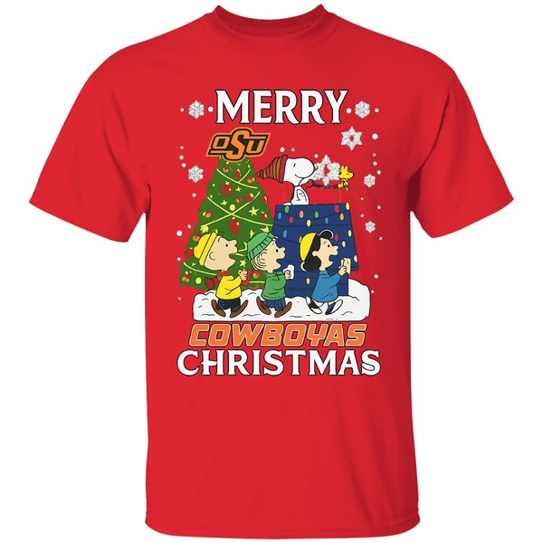 Snoopy And Friends Peanuts Merry Oklahoma State Cowboys Shirt - Image 7