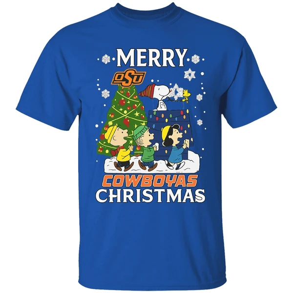 Snoopy And Friends Peanuts Merry Oklahoma State Cowboys Shirt - Image 8