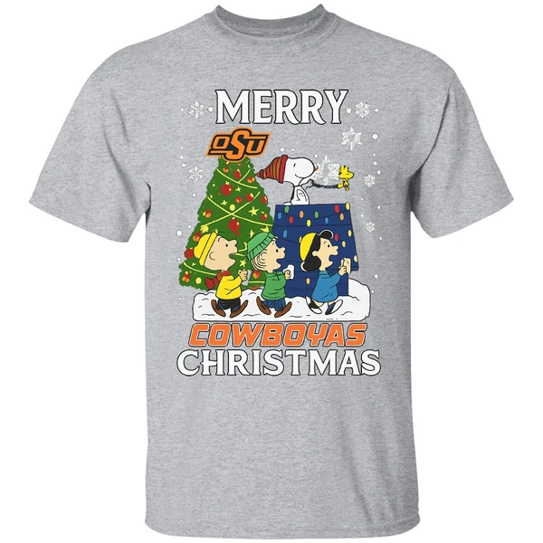 Snoopy And Friends Peanuts Merry Oklahoma State Cowboys Shirt - Image 9