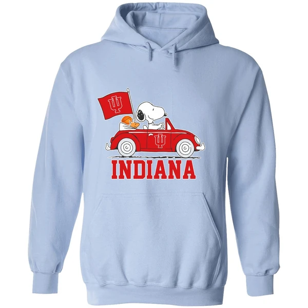 Snoopy And Woodstock Drive A Car Indiana University Bloomington Hoodie - Image 4