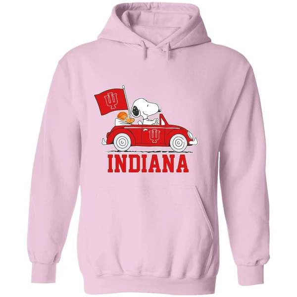 Snoopy And Woodstock Drive A Car Indiana University Bloomington Hoodie - Image 5