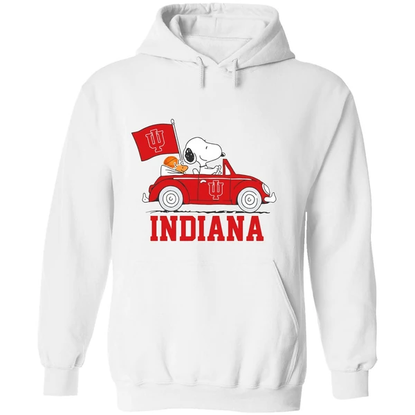 Snoopy And Woodstock Drive A Car Indiana University Bloomington Hoodie - Image 8