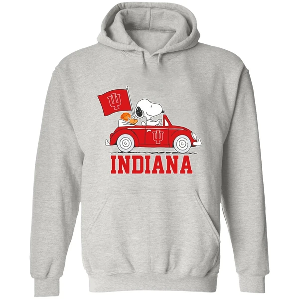 Snoopy And Woodstock Drive A Car Indiana University Bloomington Hoodie - Image 9