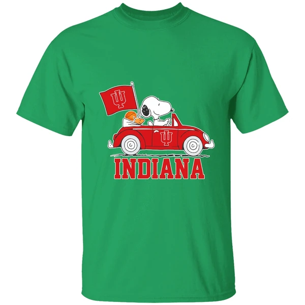 Snoopy And Woodstock Drive A Car Indiana University Bloomington Shirt - Image 2
