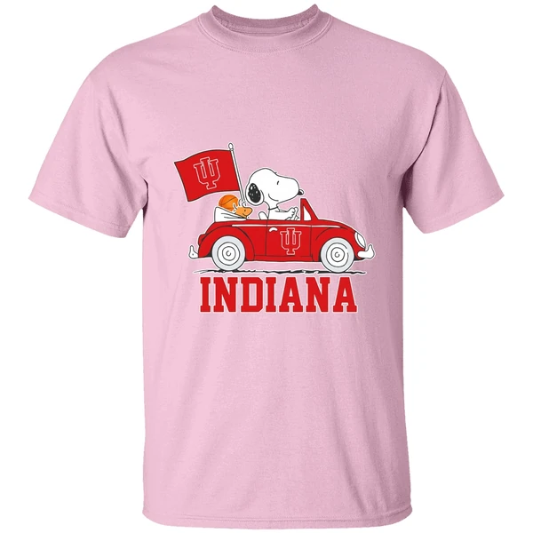 Snoopy And Woodstock Drive A Car Indiana University Bloomington Shirt - Image 3