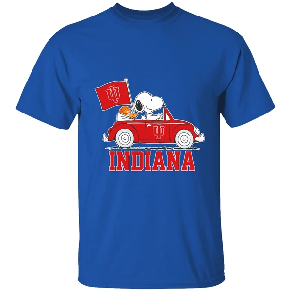Snoopy And Woodstock Drive A Car Indiana University Bloomington Shirt - Image 8