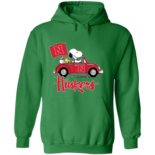 Snoopy And Woodstock Driver Car Nebraska Cornhuskers Hoodie - Image 2