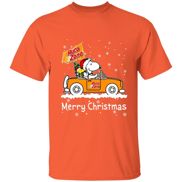 snoopy and woodstock driving car auto zone christmas 2023 shirt orange