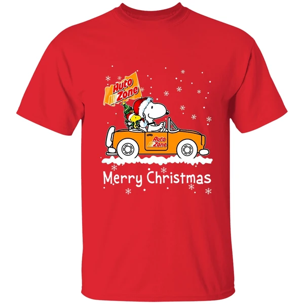Snoopy And Woodstock Driving Car Auto Zone Christmas 2023 Shirt - Image 7