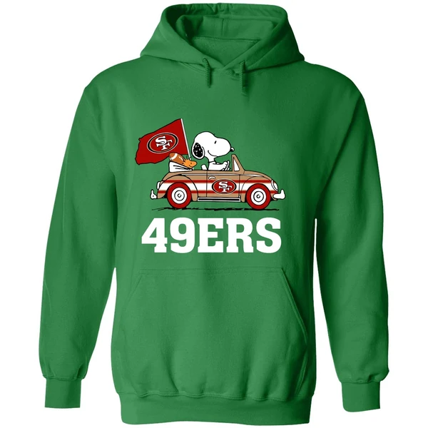Snoopy And Woodstock Driving Car San Francisco 49ers Hoodie - Image 2